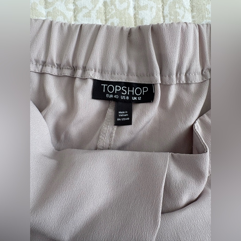 Topshop Silky Formal Joggers | Tulip Pleated Cinched Ankle | Oat Beige | Size 8 - Picture 9 of 15